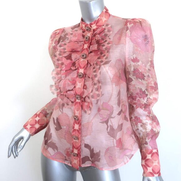 Zimmermann Concert Scalloped Shirt Pink Floral Print Organza Size 1 NEW - Picture 3 of 8
